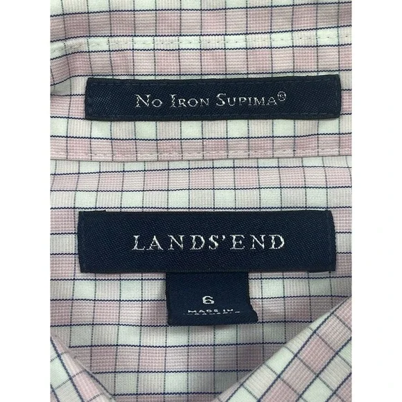 Lands End Shirt Blouse Womens Size Medium Pink Plaid Work Office Casual Business - Picture 3 of 7